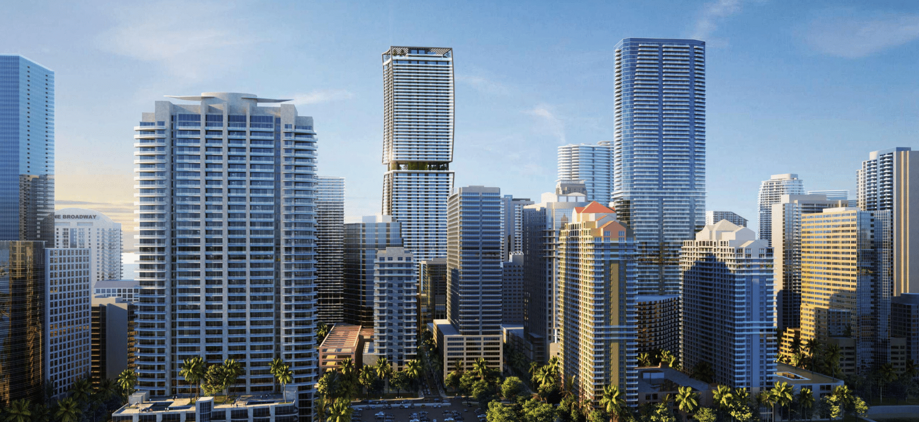 Vista panorámica de los rascacielos de Brickell y el edificio Ora By Casa Tua en Miami.